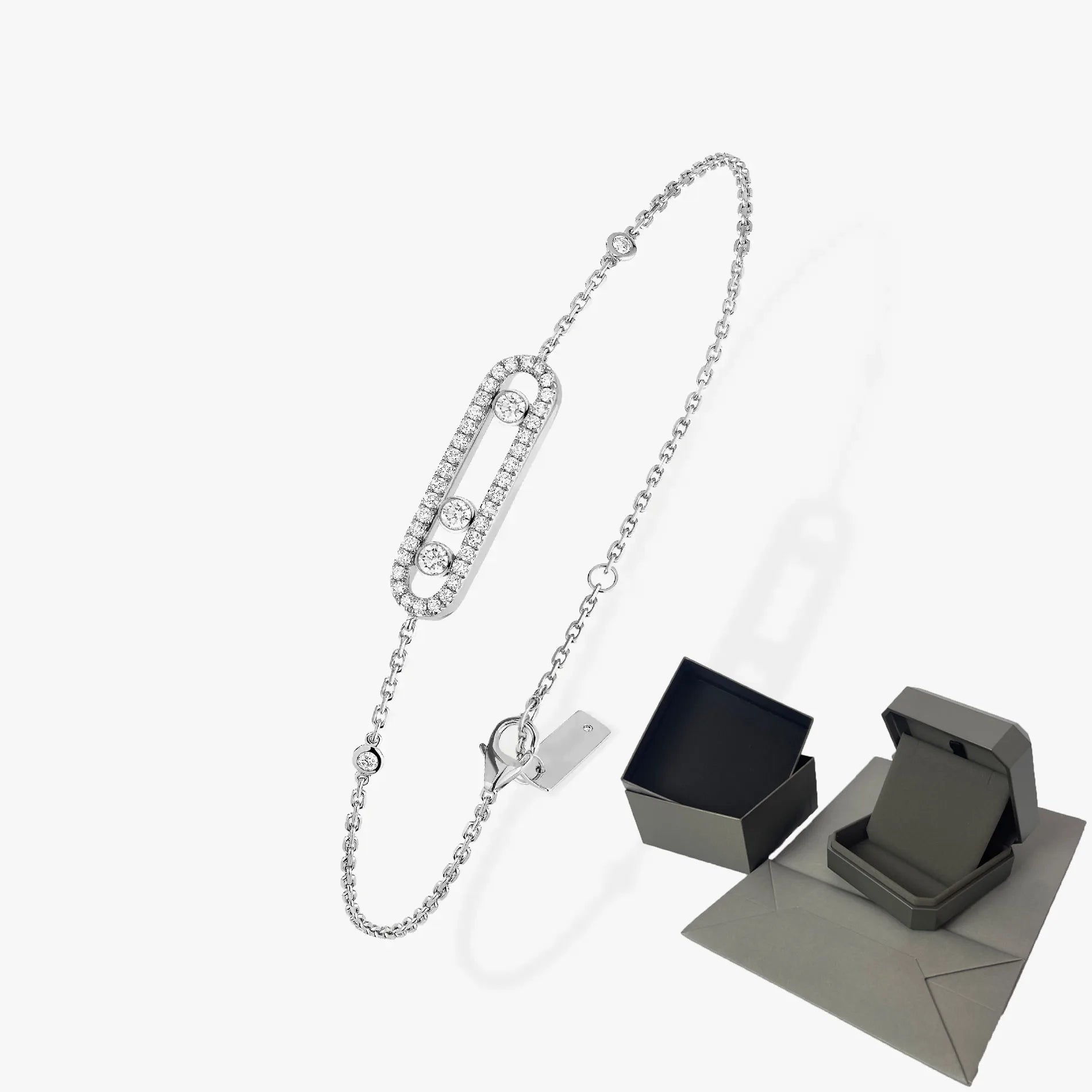 Bracelet Trois Pierres Mobiles Moissanite pour Femme