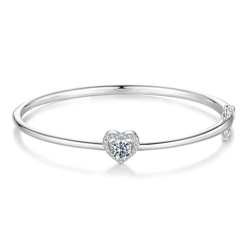 Bracelet Cœur Creux 0.5CT Moissanite en Argent 925