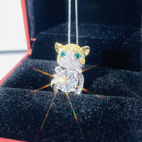 Pendentif Chat 2CT Moissanite Certifié GRA, Couleur D, Argent 925