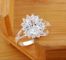 Bague Fleur en Cristal et Moissanite pour Femme en Argent 925