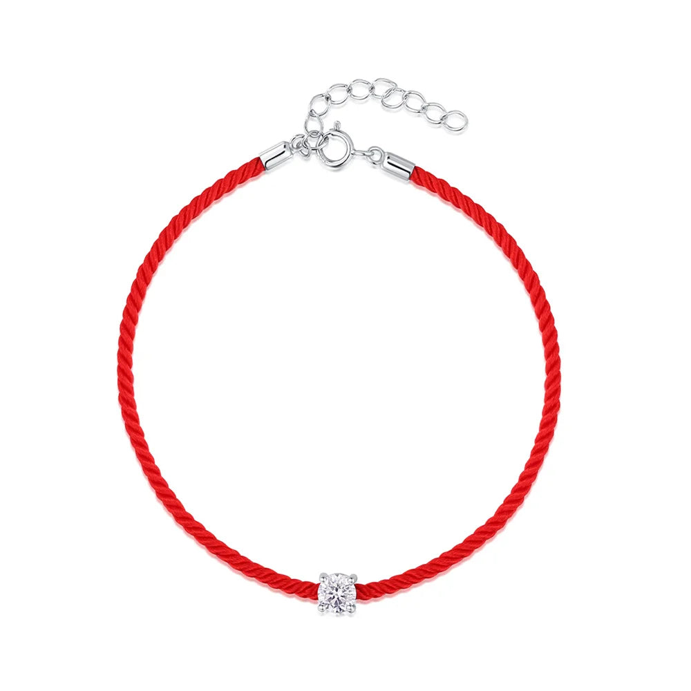 Bracelet Corde Rouge Diamant Moissanite Argent 925 Femme