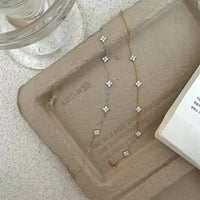 Bracelet Fleur à Quatre Feuilles en Zircon pour Femme Acier Inoxydable Doré