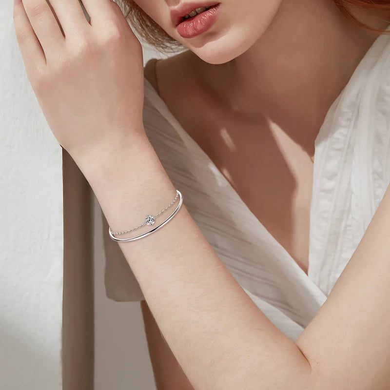 Bracelet Manchette Moissanite pour Femme Réglable 6.5 Argent S925