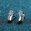 Boucles d’Oreilles Chat en Argent 925 avec Moissanite