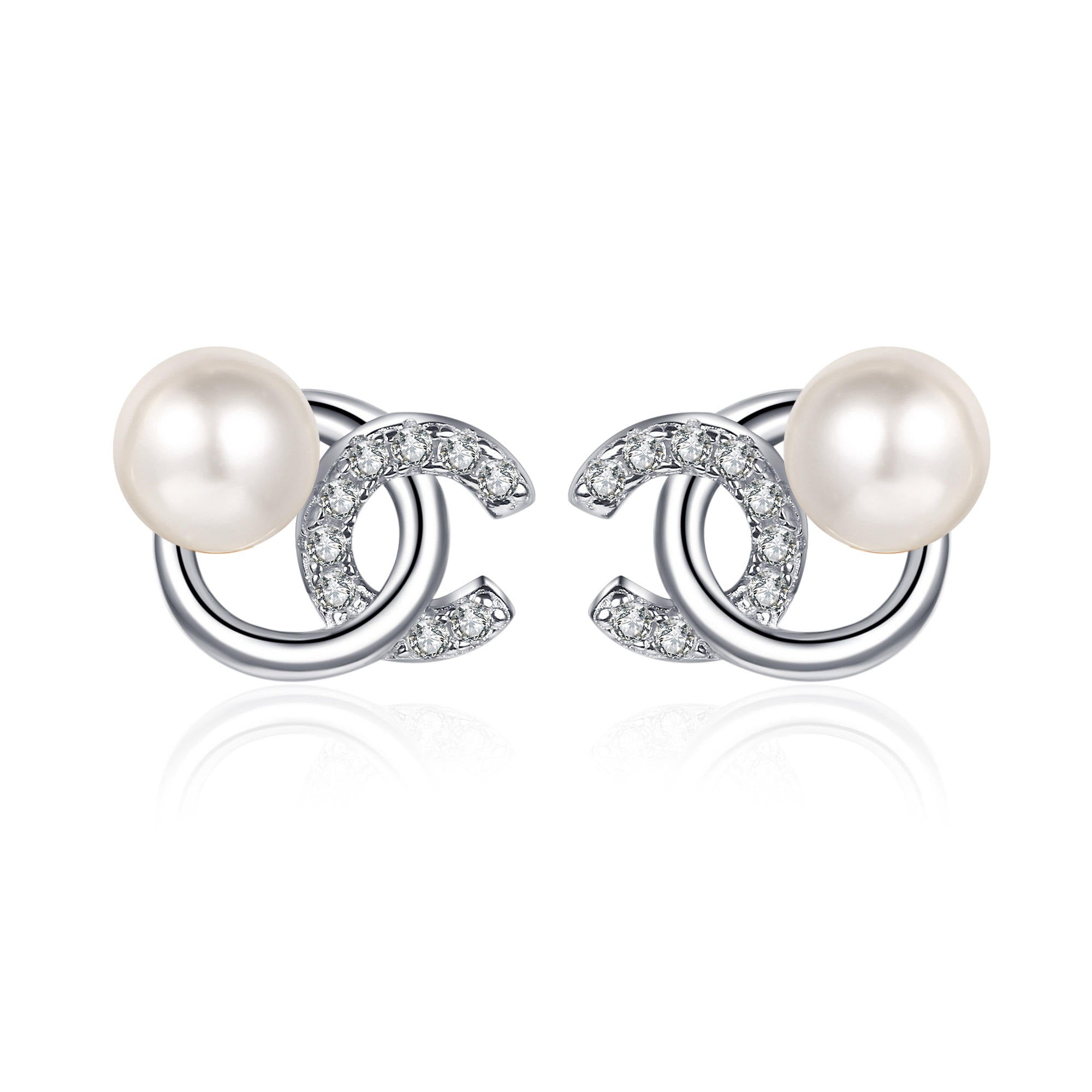 Boucles d’Oreilles Perles & Moissanite Style CC en Argent 925