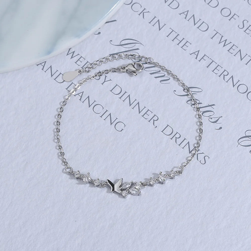 Bracelet Papillon Fleur pour Femme Argent S925 Réglable