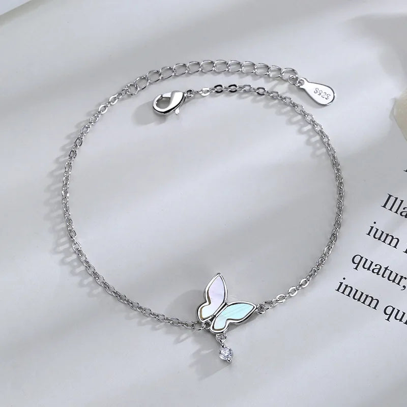 Bracelet Papillon Fleur pour Femme Argent S925 Réglable
