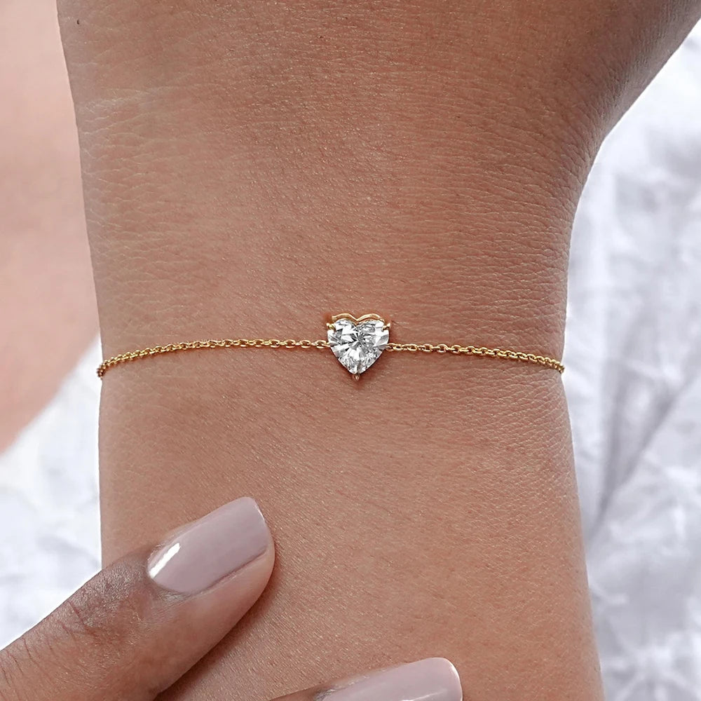 Bracelet Solitaire Moissanite pour Femme Coupe Poire Marquise Cœur