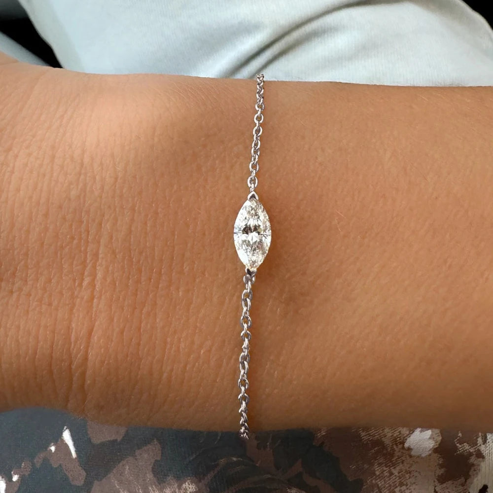Bracelet Solitaire Moissanite pour Femme Coupe Poire Marquise Cœur