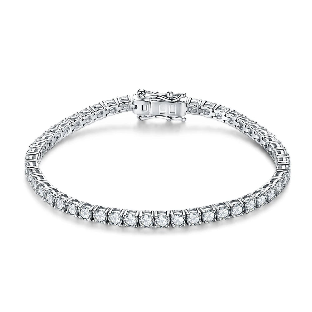 Bracelet Tennis Moissanite Femme 4mm en Argent 925 Plaqué Or Blanc